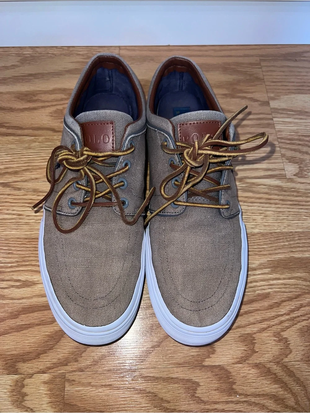 Polo by Ralph Lauren Men’s Grey Canvas Boat Sneaker with White Soles